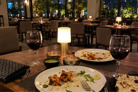 Dinner table for two in a Koregaon Park restaurant, Pune