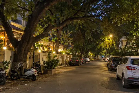 A Koregaon Park lane in Pune at night
