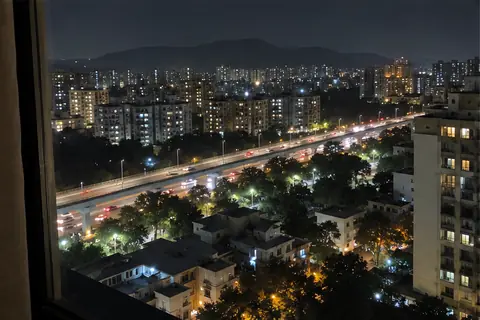 Pune at night from a hotel window in Kalyani Nagar